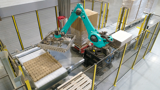 Automatic packaging  - of pallet blocks