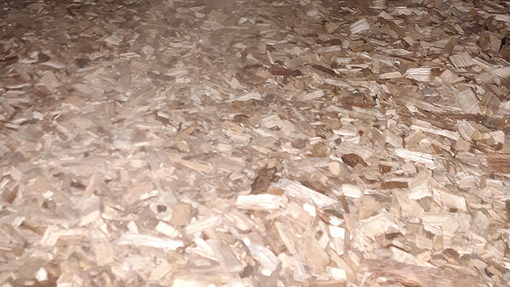 Wood chip drying: - View into the belt dryer